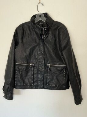 Baccini Black Faux Leather Utility Moto Jacket Size Large